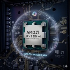 AMD Ryzen AI PRO 400 Series avec un arrière-plan à thème Copilot généré par l'IA.
