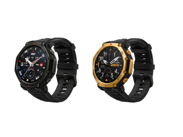 Les montres Amazfit T-Rex 3 Pro 48 mm en Tactical Black (à gauche) et Black Gold (à droite). (Source de l'image : Shopee)