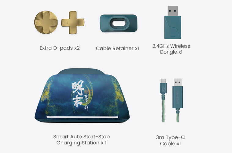 Le GameSir G7 Pro Wuchang : Fallen Feathers Edition est également livré avec quelques accessoires exclusifs. (Source de l'image : GameSir)