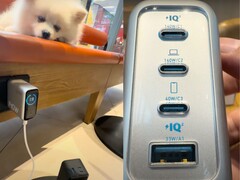 Les 3 ports USB-C et le quatrième port USB-A sont présents sur la partie inférieure du chargeur mural Anker Zolo 140W. (Source de l&#039;image : Xiao Li TV via YouTube)