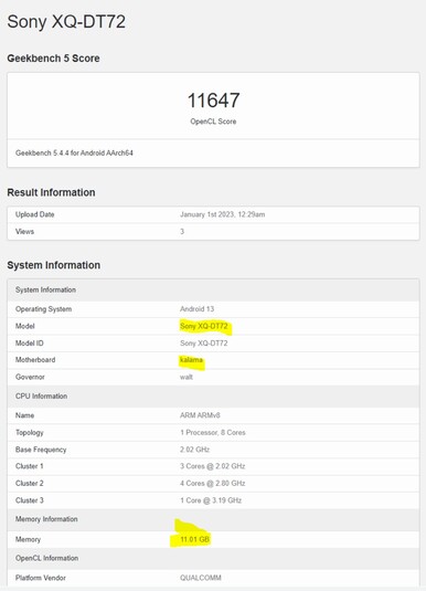 Score présumé du Xperia 1 V. (Image source : via SumahoDigest)