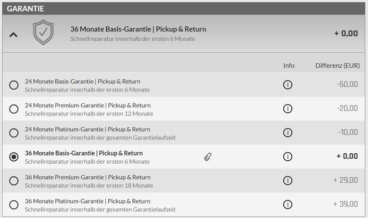 Options de garantie