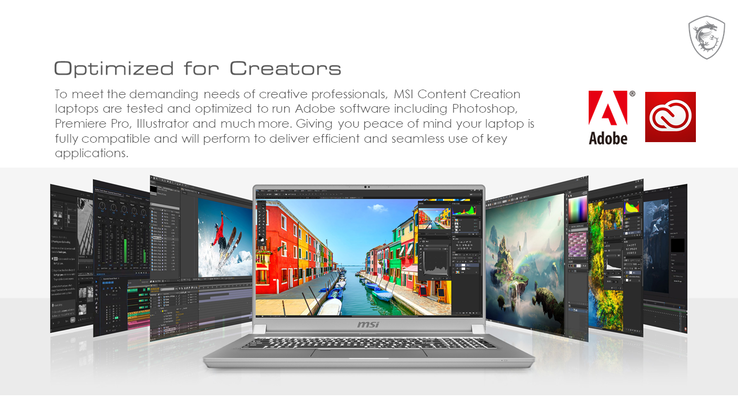 Le MSI Creator 17 is conçu pour avoir d'excellentes performances dans les logiciels créatifs populaires. (Source : Adobe)