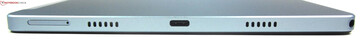À droite : emplacement microSD/SIM, haut-parleurs, USB-C 2.0