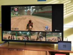 Image promotionnelle d&#039;une Nintendo Switch 2 connectée jouant à Mario Kart World (source d&#039;image : Nintendo)