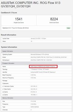 Ryzen 9 5980HS. (Source de l'image : Geekbench)