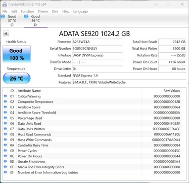 L’ADATA SE920 utilise ici le protocole de communication UASP (USB Attached SCSI Protocol)