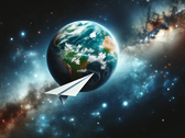 Lorsqu'un avion en papier est lancé depuis l'ISS, il survit à sa rentrée dans l'atmosphère terrestre mais brûle avant d'atteindre le sol. (Source de l'image : DallE3)