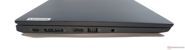À gauche : 2x USB-C 3.2 Gen 2, docking/mini Ethernet, HDMI 2.0, USB-A 3.2 Gen 1, prise audio 3,5 mm