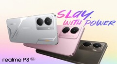 Le Realme P3 5G est disponible dans les coloris Space Silver, Comet Grey et Nebula Pink (Image source : Realme)