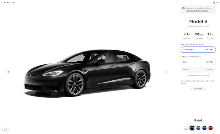 La Model S Plaid+ reste sur le site web de Tesla, pour le moment. (Image source : Tesla)
