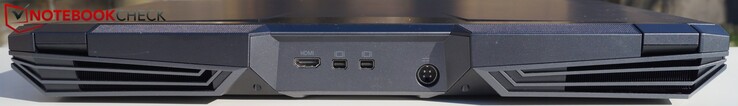 A l'arrière : HDMI 2.0, 2 x mini DisplayPort, entrée secteur.