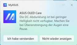 Dès que vous descendez en dessous de la luminosité Windows de 60 %, une notification d'avertissement s'affiche.