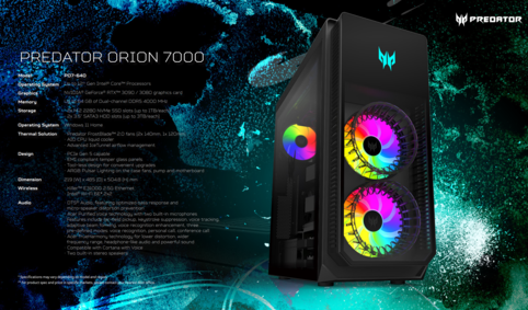 Le Predator Orion 7000 d'Acer - Spécifications. (Source d'image : Acer)