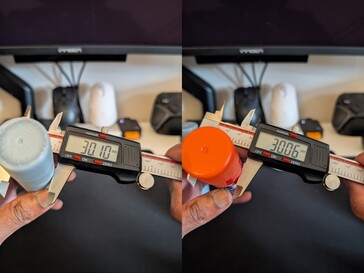 Diamètre du bâton de colle imprimé en 3D (à gauche) par rapport au bâton de colle original (à droite)