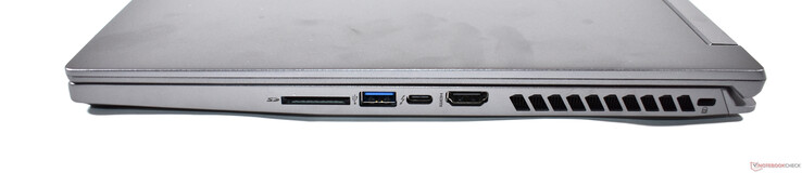 Côté droit : Lecteur de carte SD, USB A 3.2, Thunderbolt 4, HDMI 2.1, Kensington