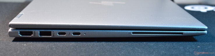 gauche : HDMI, USB A 3.2 Gen 1, 2x Thunderbolt 4, lecteur de carte à puce