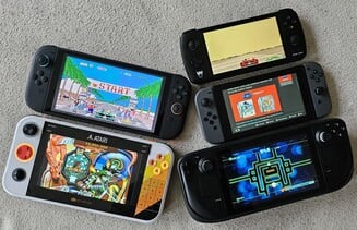 La Gamestation Go comparée en taille à la Switch 2, Ayn Odin, Switch 1 et Steam Deck (de haut en gauche à bas en droite, source de l'image : Marc Zander, Notebookcheck)