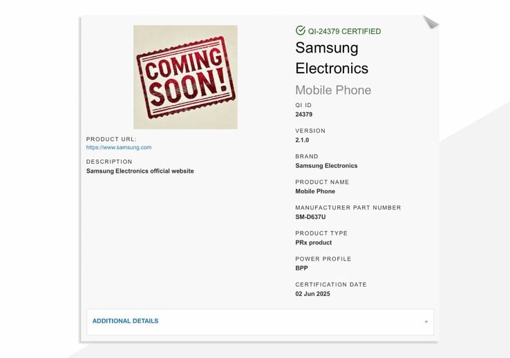 Le Samsung Galaxy Z Fold7 a déjà reçu la certification Qi2. (Source de l'image : Wireless Power Consortium)