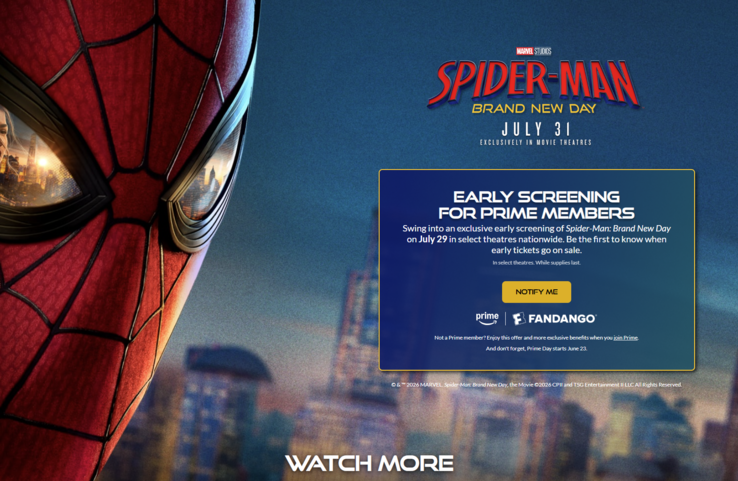 Les membres d'Amazon Prime aux États-Unis peuvent obtenir des billets pour des projections anticipées de Spider-Man : Brand New Day.