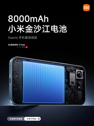 Le Xiaomi 17 Max est doté d'une batterie de 8 000 mAh.