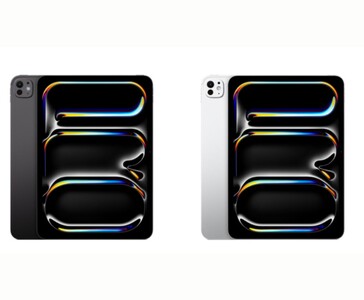 Vue avant de l'iPad Pro en noir et argent, montrant les bords symétriques et l'écran Ultra Retina XDR (Source de l'image : Apple)