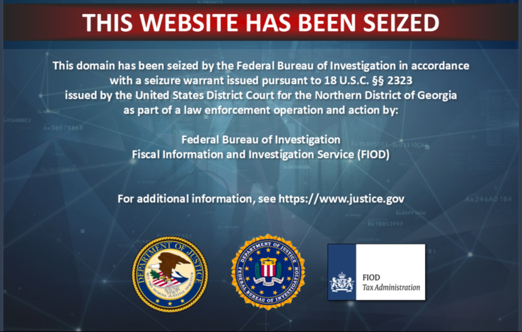 Message du FBI concernant la saisie d'un domaine sur le site web de Nsw2u Switch ROM (Source de l'image : capture d'écran, Nsw2u.com)