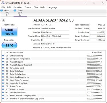 L'ADATA SE920 fonctionne avec PCIe 4.0 x2