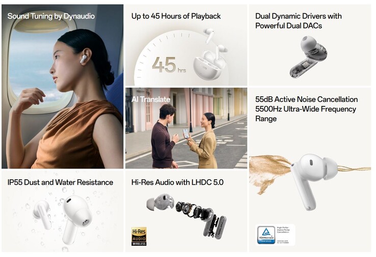 Le casque sans fil Enco X3s est équipé de deux haut-parleurs et d'un son haute résolution via LHDC 5.0 (Image source : Oppo)