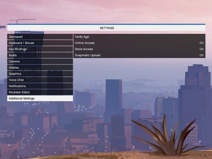 Paramètres du jeu GTA montrant l'option de vérification de l'âge. (Source de l'image : Tez2 sur X)