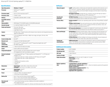 HP Victus 15 AMD - Spécifications. (Source : HP)