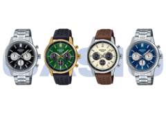 De gauche à droite, Casio Edifice EFR-575D-1A, EFR-575CL-3A, EFR-575L-7A et EFR-575D-2A. (Source de l'image : Casio)