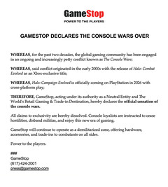 Une capture d'écran de la déclaration satirique de GameStop sur X (source d'image : GameStop X)