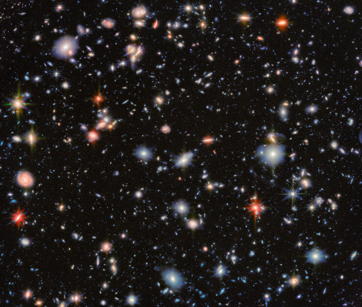 La dernière image la plus claire de HUDF capturée par le JWST (Source de l'image : NASA, ESA, et CSA)