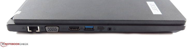 A gauche : Ethernet, VGA, HDMI, USB 3.0 type A, USB 3.0 typce C, combo audio jack 3,5 mm.