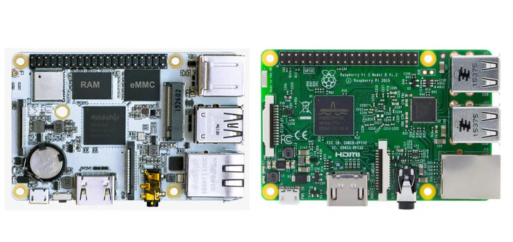 Le Boardcon Compact3566 à côté d'un Raspberry Pi 3 Model B. (Image source : CNX Software)