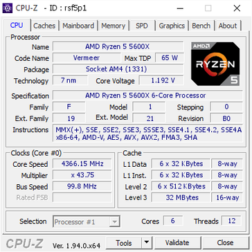 AMD Ryzen 5 5600X CPU-Z info. (Source : CPU-Z Validator)