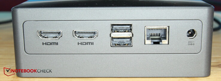 Arrière : 2x HDMI, 2x USB 2.0, LAN, alimentation