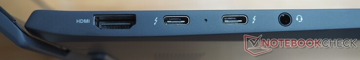 A gauche : HDMI, 2x USB-C 4 (Thunderbolt 4, DisplayPort, Power Delivery), Audio (casque/micro)