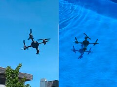Le drone volant dans les airs et nageant sous l'eau (Source de l'image : Andrei Copaci ; capture d'écran éditée)