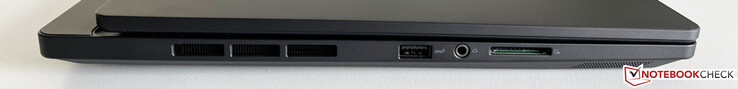 À gauche : USB-A 3.2 Gen.2 (10 GBit/s), audio 3,5 mm, lecteur de carte SD
