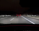 Test des feux de route adaptatifs sur la Tesla Model 3 (image : m.jr.88/YT)