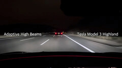 Test des feux de route adaptatifs sur la Tesla Model 3 (image : m.jr.88/YT)