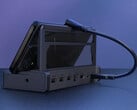 La station d'accueil Asus ROG Bulwark DG300 se veut universelle. Photo : la station d'accueil connectée à un téléphone. (Source de l'image : Asus)