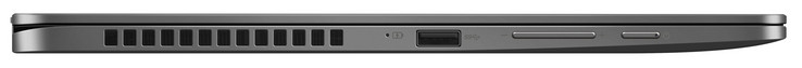 Côté gauche : USB A 3.1 Gen 1, volume, bouton de démarrage.