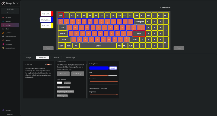 Les nouveaux paramètres RVB par touche des pilotes web Lemokey et Keychron Launcher offrent des possibilités de personnalisation plus importantes. (Source de l'image : Notebookcheck)
