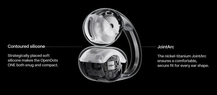 Les écouteurs Shokz OpenDots ONE utilisent du nickel-titane dans les bandes JointArc pour les maintenir fermement attachés aux oreilles pendant les séances d'entraînement intenses. (Source : Shokz)