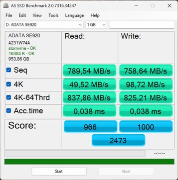 Test de performances de l'ADATA SE920 via USB4