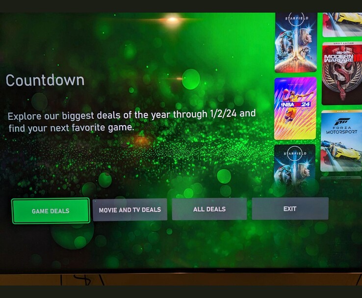 Tableau de bord de la série Xbox montrant la promotion du compte à rebours avec des réductions sur Starfield, NBA 2K24, et plus encore. (Source de l'image : Reddit/u/tapo via r/XboxSeriesX)