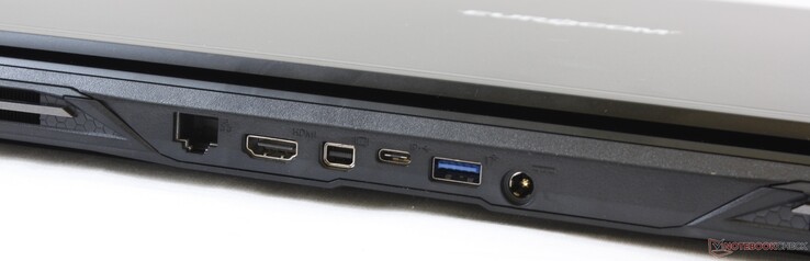 A l'arrière : Gigabit RJ-45, HDMI 2.0, mDP 1.3, USB C 3.0, USB A 3.0, entrée secteur.